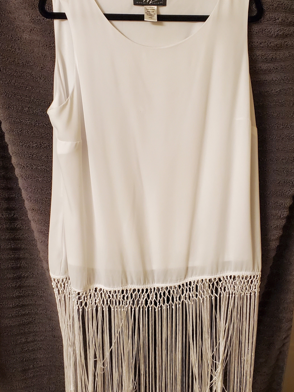 Midnight Velvet White Sleeveless Fringe-Hem Jumpsuit